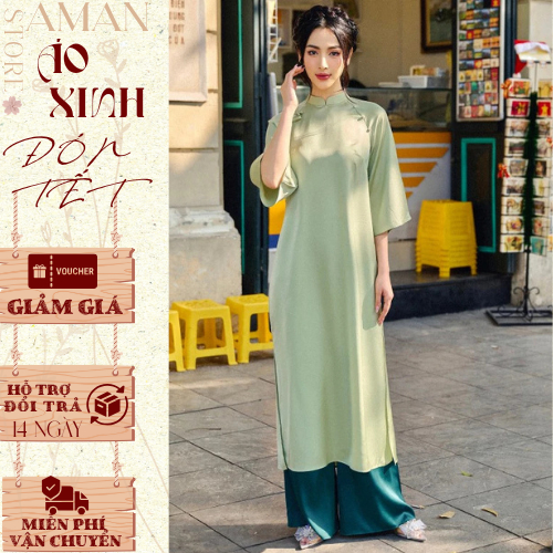 Áo dài cách tân Yêu Kiều , áo dài 2 tà cổ 2,5cm tròn đính nơ kiểu xưa dáng lỡ chất liệu lụa siêu đẹp