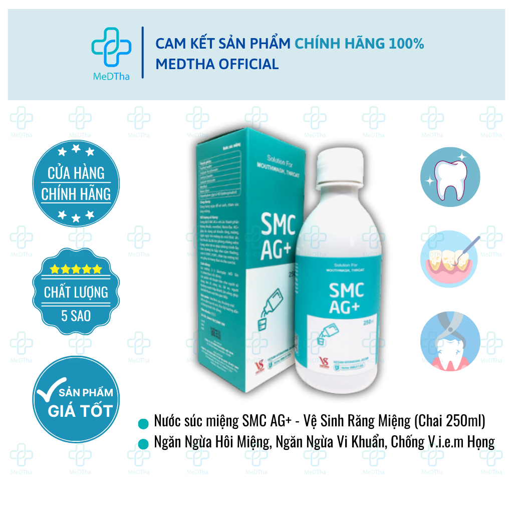 Nước súc miệng SMC AG+ - Vệ Sinh Răng Miệng, Ngăn Ngừa Hôi Miệng, Ngăn Ngừa Vi Khuẩn
