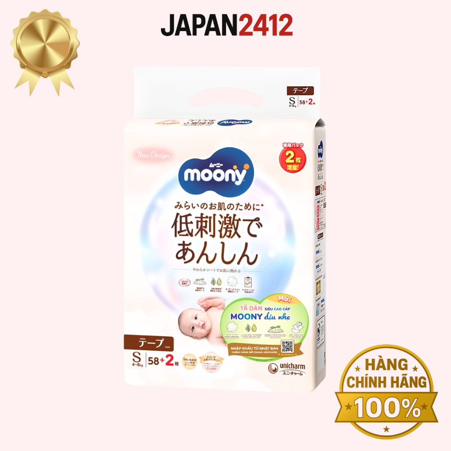 Bỉm Moony Natural Nội Địa Nhật Màu Trắng - Bỉm Moony Dán, Quần Đủ Size NB63/S58/M48/L36/XL32