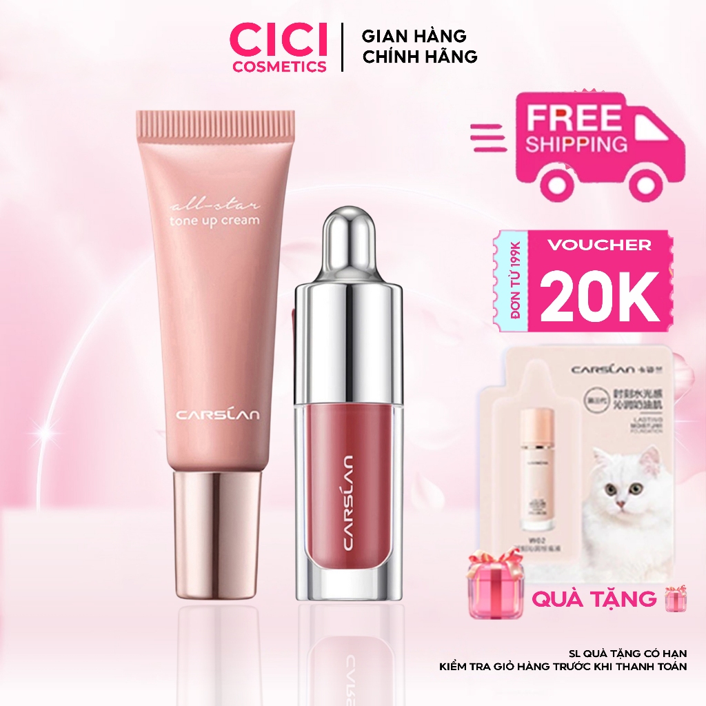 Combo Kem Nâng Tông Carslan Chính Hãng+Son Mini Carslan– Sáng Da,Dưỡng Ẩm,Lâu Trôi,Màu Son Lên Chuẩn