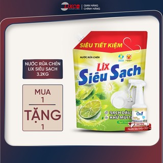  Nước rửa chén LIX 3.2KG siêu sạch hương chanh loại túi tặng 1 nước lau bếp On1 N6701 tinh dầu chanh Yuzu N4308+N6701 