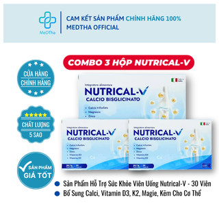 [COMBO 3 HỘP] Nutrical-V - Bổ Sung Canxi, Vitamin D3, K2, Magie, Kẽm Cho Phụ Nữ Có Thai, Cho Con Bú