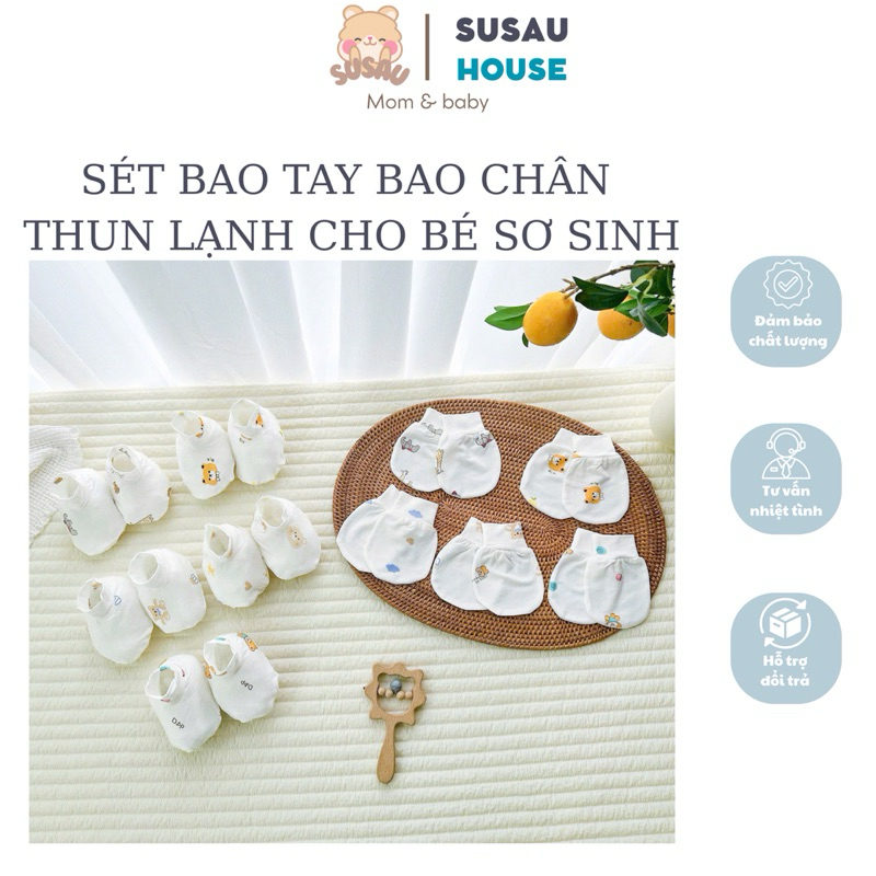 Sét Bao Tay , Bao Chân Thun Lạnh Petit Cao Cấp Cho Bé Sơ Sinh