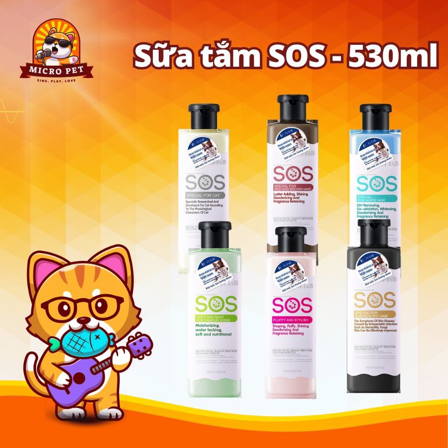 Sữa Tắm Cho Chó Mèo SOS Ngăn Ngừa Ghẻ Nấm Và Làm Mượt Lông Cho Thú Cưng Hương Thơm Dịu Nhẹ 530 ml