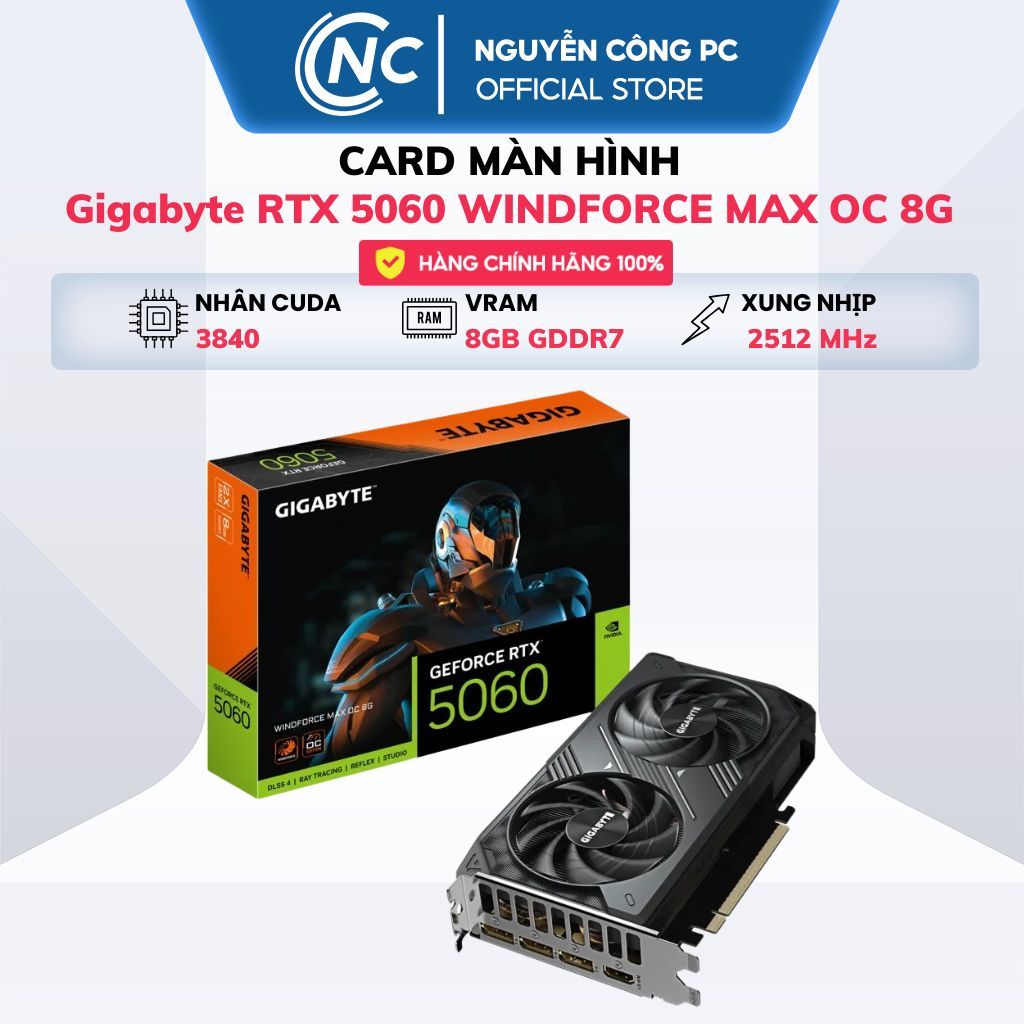 Card màn hình Gigabyte RTX 5060 WINDFORCE MAX OC 8GB - Hàng New - Bảo hành 36 tháng