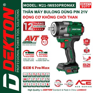  Thân Máy Siết Bulong 850Nm Dekton   M21-IW850PROMAX   Chân Makita Phổ Thông  2025  
