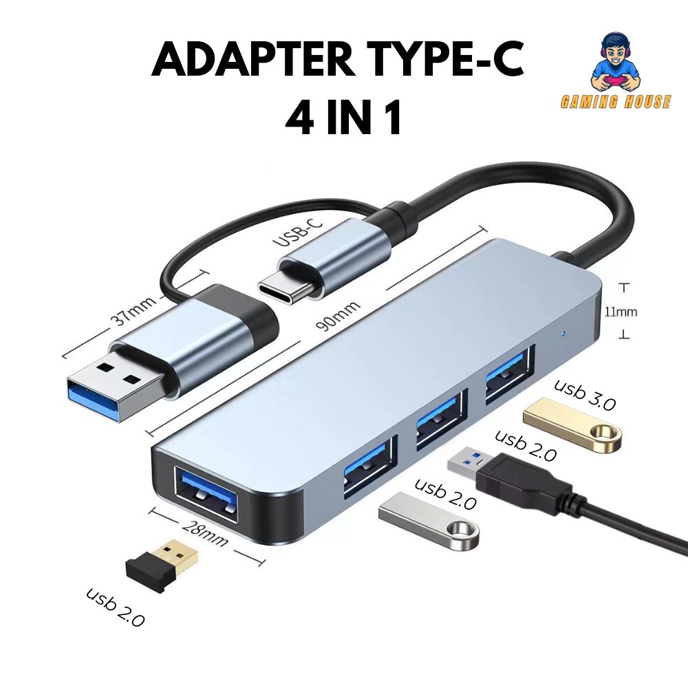 Hub , cáp chuyển đổi TypeC- 4in1- Hỗ trợ cổng USB 3.0- Đầu đọc thẻ nhớ- Tốc độ truyền tải cao