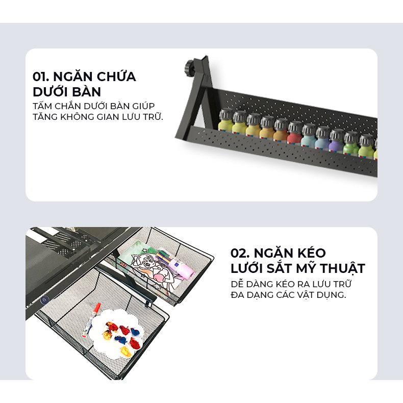 Bàn vẽ kỹ thuật mặt kính cường lực tuỳ chỉnh góc nghiêng kèm đèn kẹp đầy đủ công năng thương hiệu IGA - GN87 | BigBuy360 - bigbuy360.vn