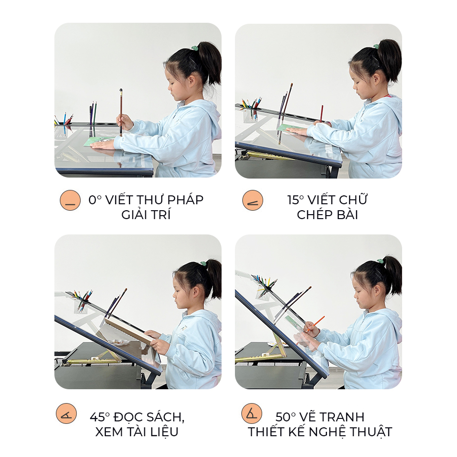 Bàn vẽ kỹ thuật mặt kính cường lực tuỳ chỉnh góc nghiêng kèm đèn kẹp đầy đủ công năng thương hiệu IGA - GN87 | BigBuy360 - bigbuy360.vn