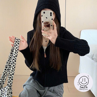  Áo Khoác Cardigan Đan Len Có Mũ Trùm Đầu Xoắn Thừng Thời Trang Xuân Thu Áo Len Ngắn Có Khóa Kéo Nhỏ Nữ | Smide Clothing 