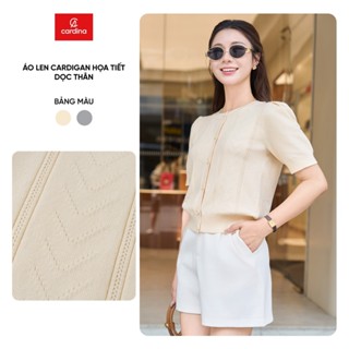 Áo cardigan nữ CARDINA chất len lông thỏ cổ tròn phối họa tiết dọc thân trẻ trung 5DGN02