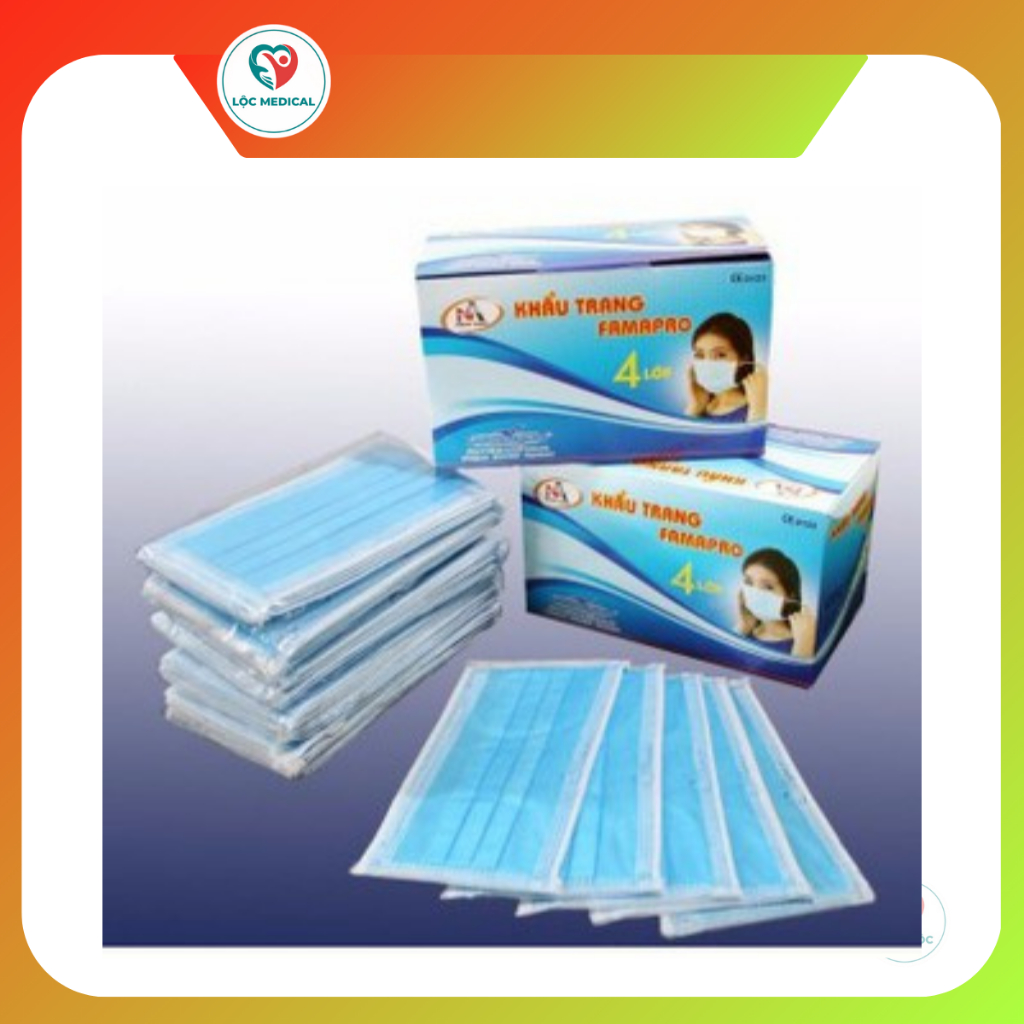 Hộp khẩu trang y tế  4 lớp lọc Nam Anh (Xanh) (Hộp 50 Cái) Hoặc Number One