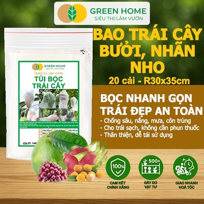 20 Túi Bọc Trái Cây GreenHome Ánh Dương, R30xC35cm, Bọc Bưởi Da Xanh, Có Nút Cài, Tái Sử Dụng Tốt