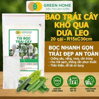20 Túi Bọc Trái Cây GreenHome Ánh Dương, R15xC30cm, Khổ Qua, Có Nút Cài, Tái Sử Dụng Tốt