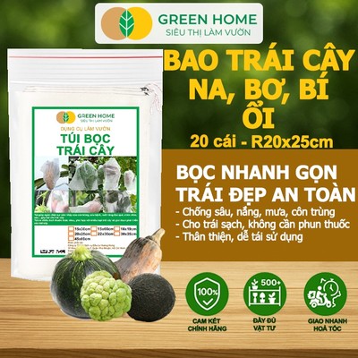 20 Túi Bọc Trái Cây GreenHome Ánh Dương, R20xC25cm, Bọc Na Thái, Có Nút Cài, Tái Sử Dụng Tốt