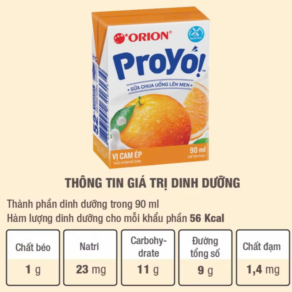 [ Date tháng 7/2026) Thùng 48 hộp sữa chua uống Orion Proyo vị Dâu/Cam/Việt Quất 90ml