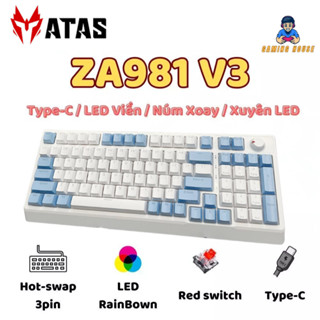 Bàn phím cơ ATAS ZA981 V3 98 Key - Hotswap - Red Switch - LED 9 chế độ - Kết nối Type-C