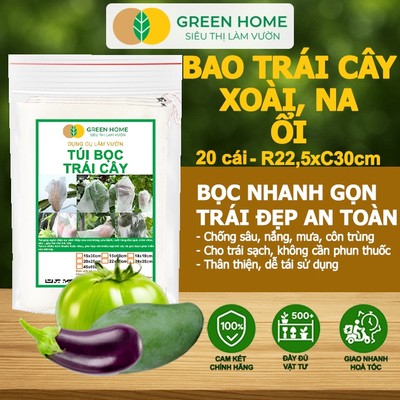 20 Túi Bọc Trái Cây GreenHome Ánh Dương, R22,5xC30cm, Bọc Xoài, Có Nút Cài, Tái Sử Dụng Tốt