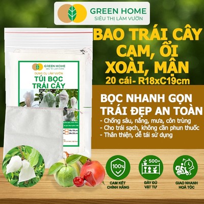 20 Túi Bọc Trái Cây GreenHome Ánh Dương, R18xC19cm, Bọc Cam, Lê, Ổi, Có Nút Cài, Tái Sử Dụng Tốt