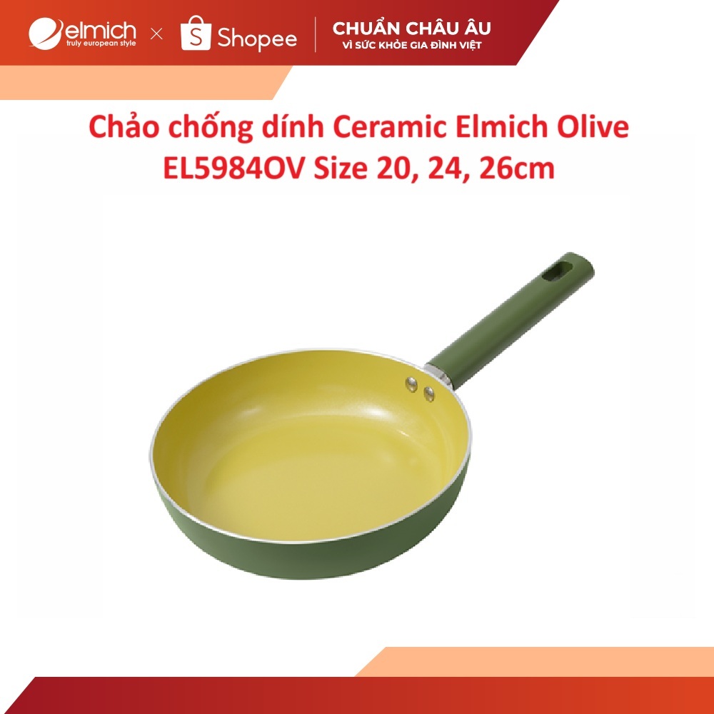  Chảo chống dính Ceramic Elmich Olive EL5984OV Size 20 24 26cm 