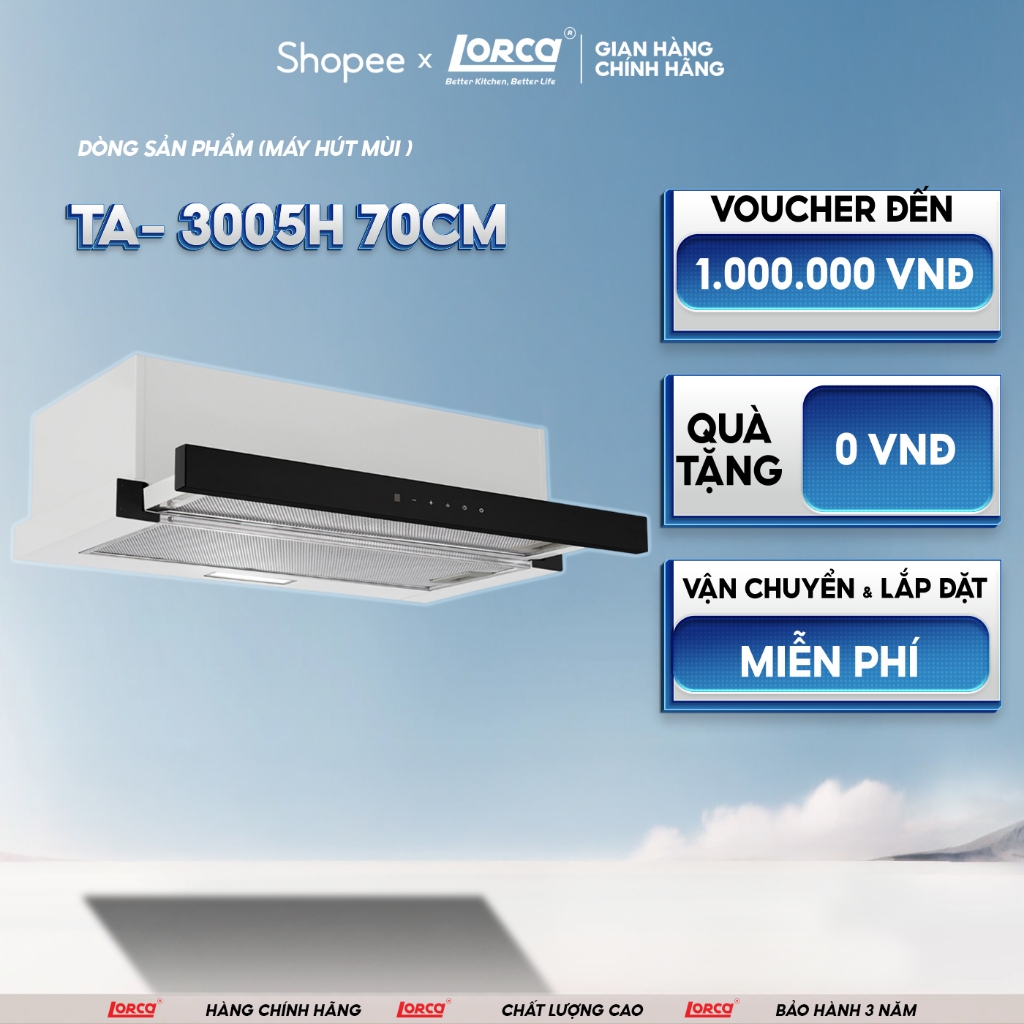 Máy Hút Mùi LORCA TA 3005H 70cm, Sử Dụng Cảm Ứng Tay Không HAND WAVING SENSOR, Động cơ BLDC Hoạt Động Ếm Ái, Mạnh Mẽ