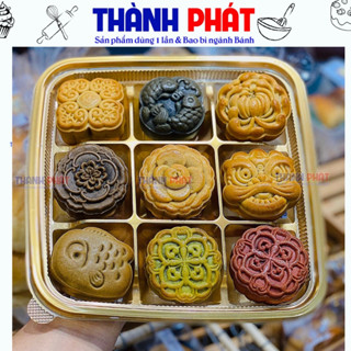 50 Hộp 9 ngăn đế vàng đựng bánh trung thu 75g - hộp đựng 9 cái bánh mochi - Hộp 9 ngăn đựng bánh