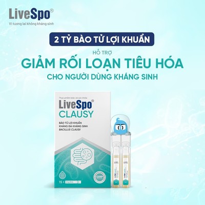 Combo Men vi sinh LiveSpo Clausy - Giảm rối loạn tiêu hóa cho người uống kháng sinh hộp 10 ống x 5ml