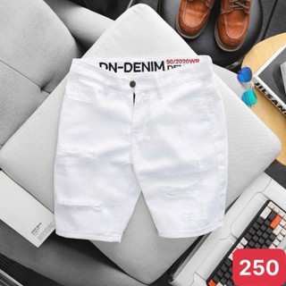  Quần short jean nam HAVADOSHOP form skinny màu trắng trơn rách gối chất bò co giãn năng động thoải mái C31 mới 