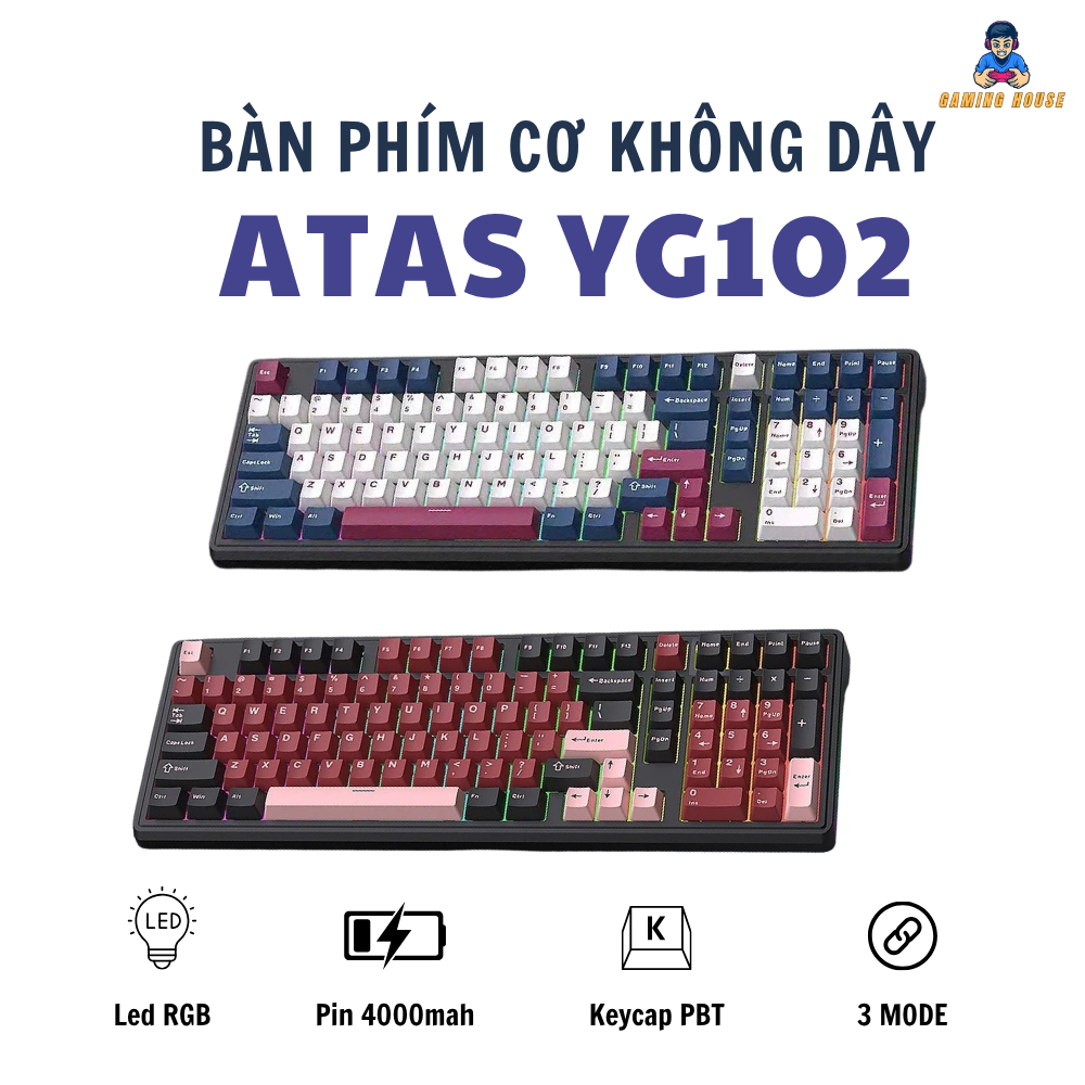 Bàn phím cơ không dây ATAS YG102 - 3 mode kết nối - LED RGB - Có App Marco - Mạch xuôi 5 Pin - Lube sẵn | BigBuy360 - bigbuy360.vn