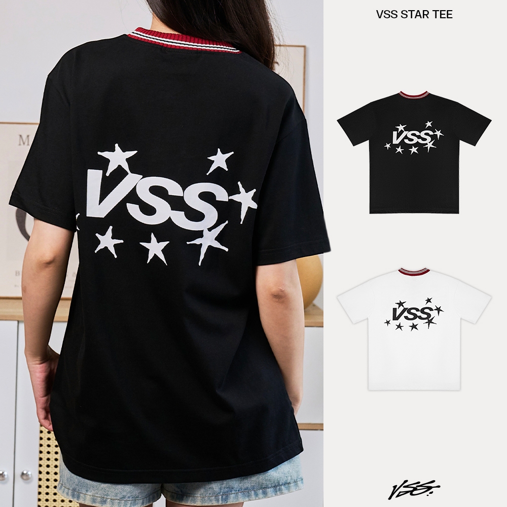 [Mua 1T1 Áo Thun] Áo Thun Nam Nữ VSS Chính Hãng Cotton 100% Mềm Mại Form Rộng Cổ Dệt Sọc - VAT30