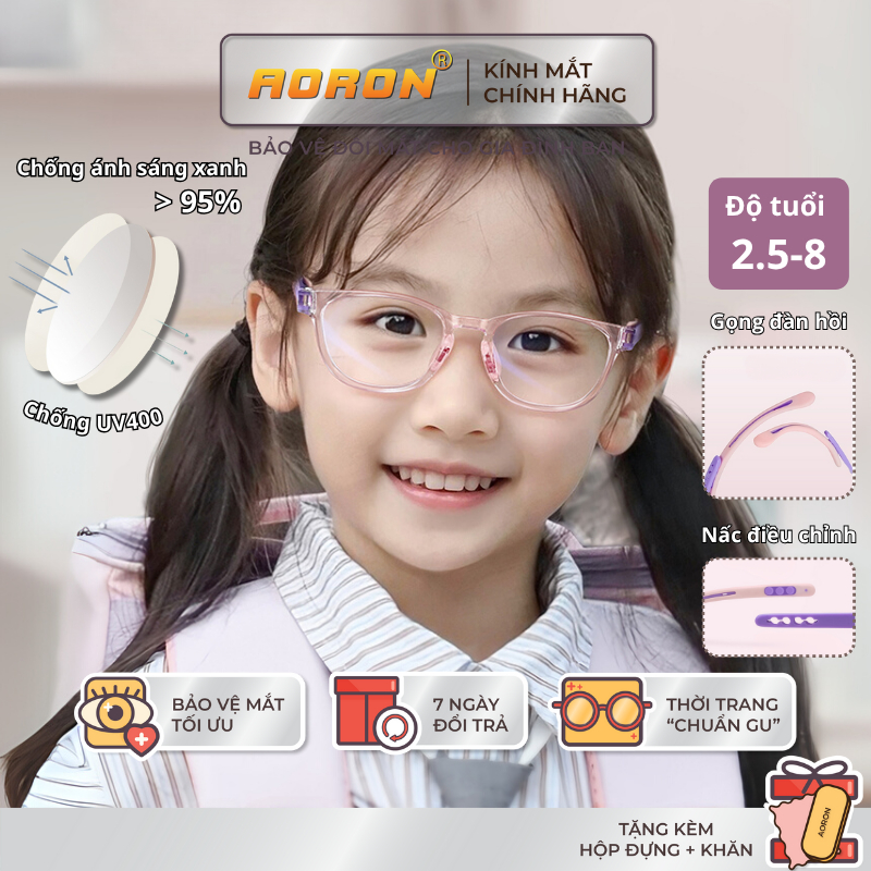 Kính Trẻ Em Chống Ánh Sáng Xanh Và Tia UV Cho Bé Học Trên Mạng Gọng TR Siêu Bền Dáng Oval Cho Bé Từ 
