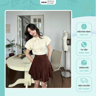 Áo Sơ Mi Vàng ODS thiết kế cột nơ cổ, đô ra vuông viền bèo xếp ly, tay lồng đèn ngắn, gài nút - GX10