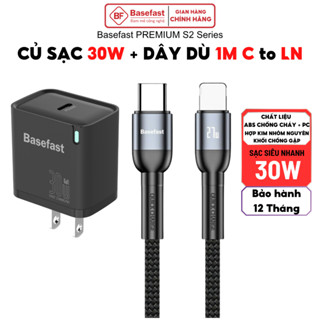Combo bộ sạc nhanh 20W 30W Basefast củ sạc nhanh kèm dây dù siêu bền cho phone 11 12 13 14promax