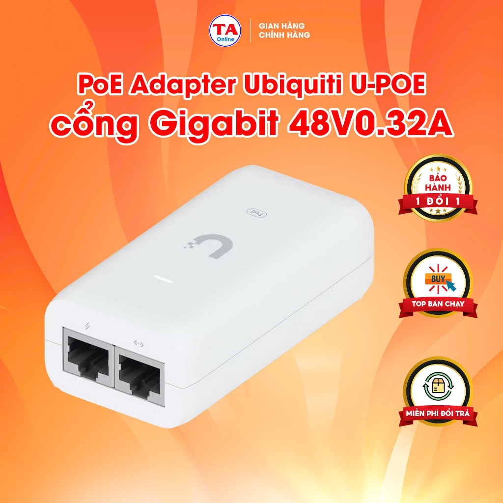 PoE Adapter Ubiquiti cổng Gigabit 48V0.32A mã U-POE
