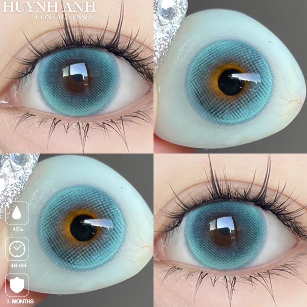 Lens Mắt Kính Áp Tròng xanh blue tắc kè hoa cozy blue Dia 14.5mm Gdia 14.3mm