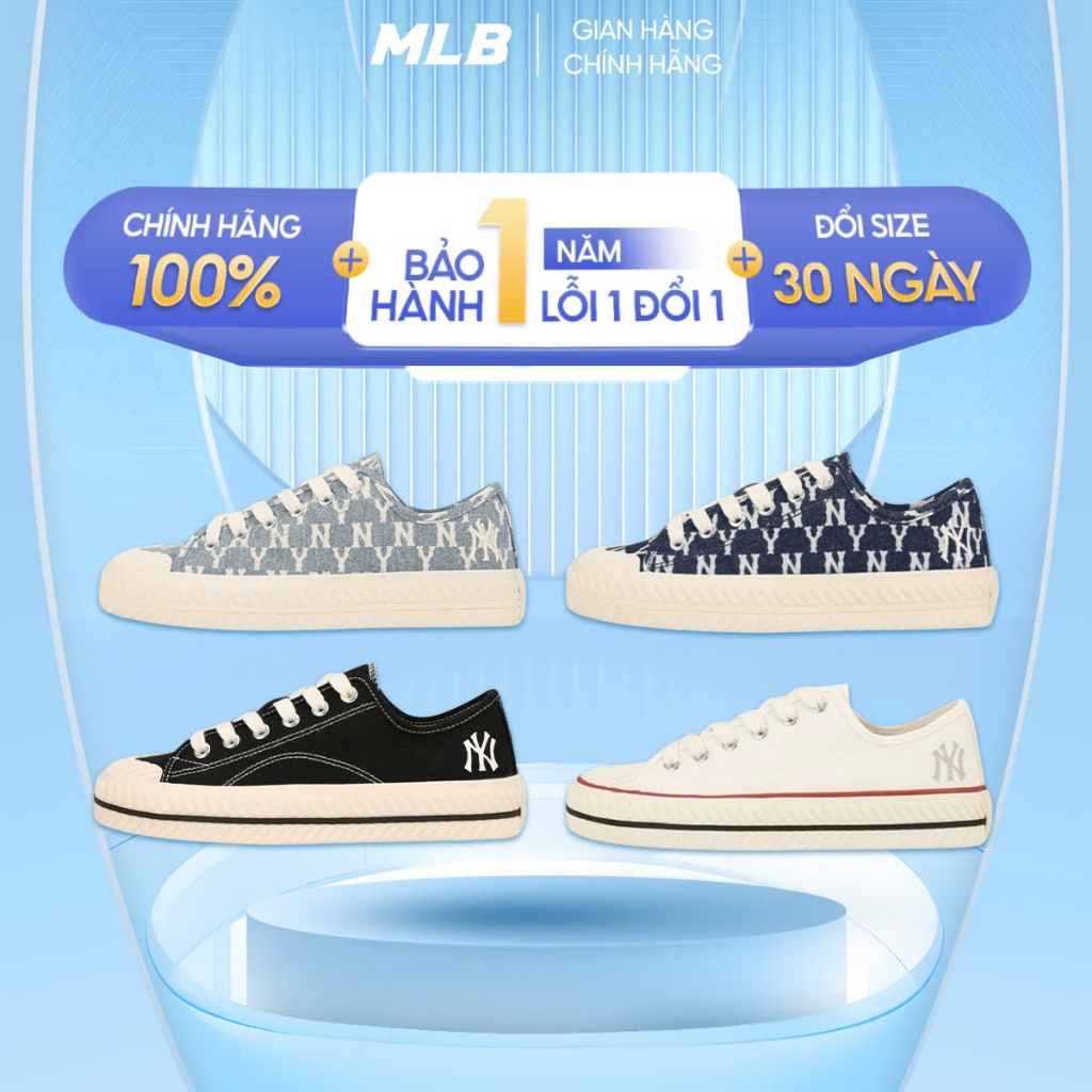 Giày MLB Playball Origin NY chính hãng, giày thể thao basic dáng bánh mì vải canvas đế cao su cao 3c