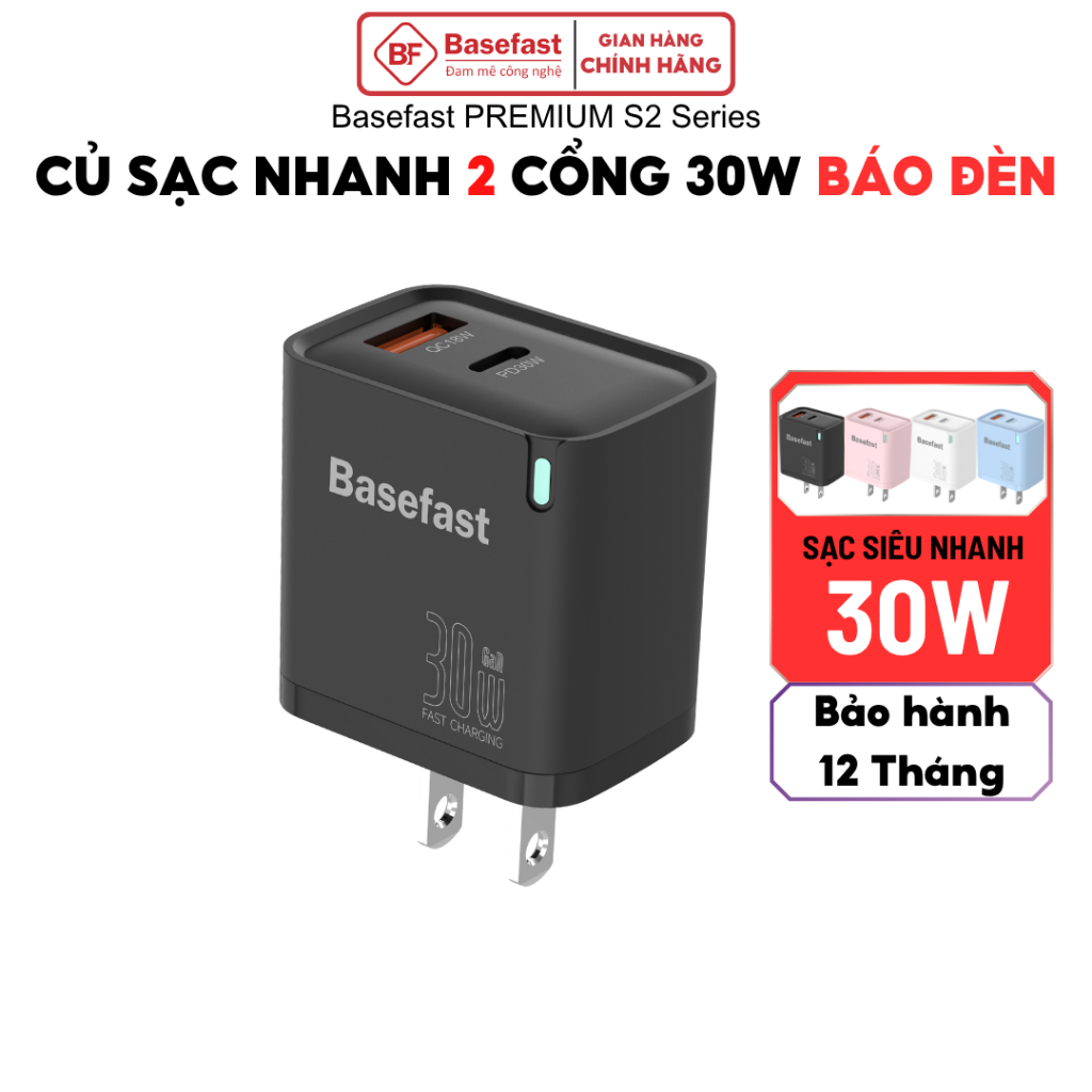 Củ sạc nhanh 30W Basefast Cốc sạc 2 cổng chống quá tải nhiệt siêu bền cho phone, Android ,...