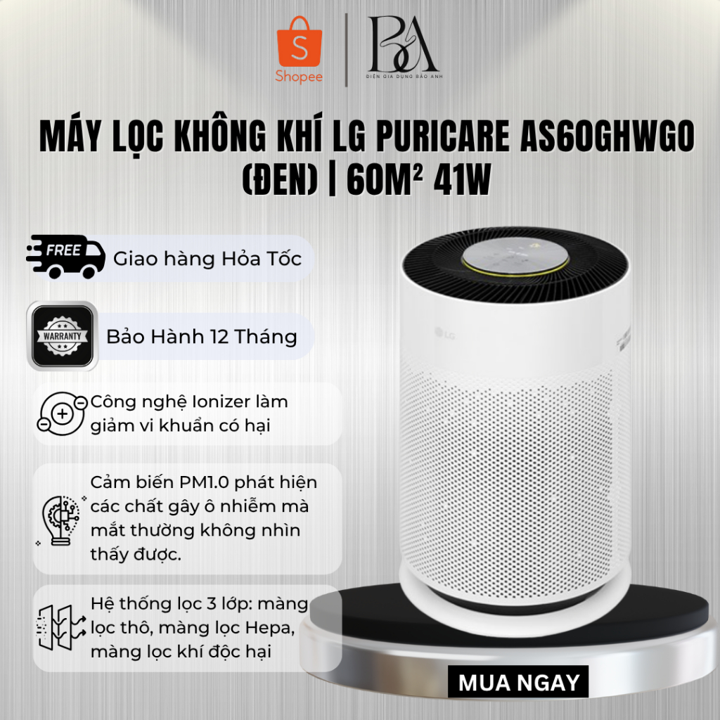 Máy lọc không khí LG PuriCare AS60GHWGO 60m² | Aero Hit AS35GGW10.ABAE | lõi lọc PFSAZC01.ASTD