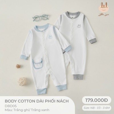 Bộ body cotton dài phối nách dành cho bé Lil Little Love (DBD05)