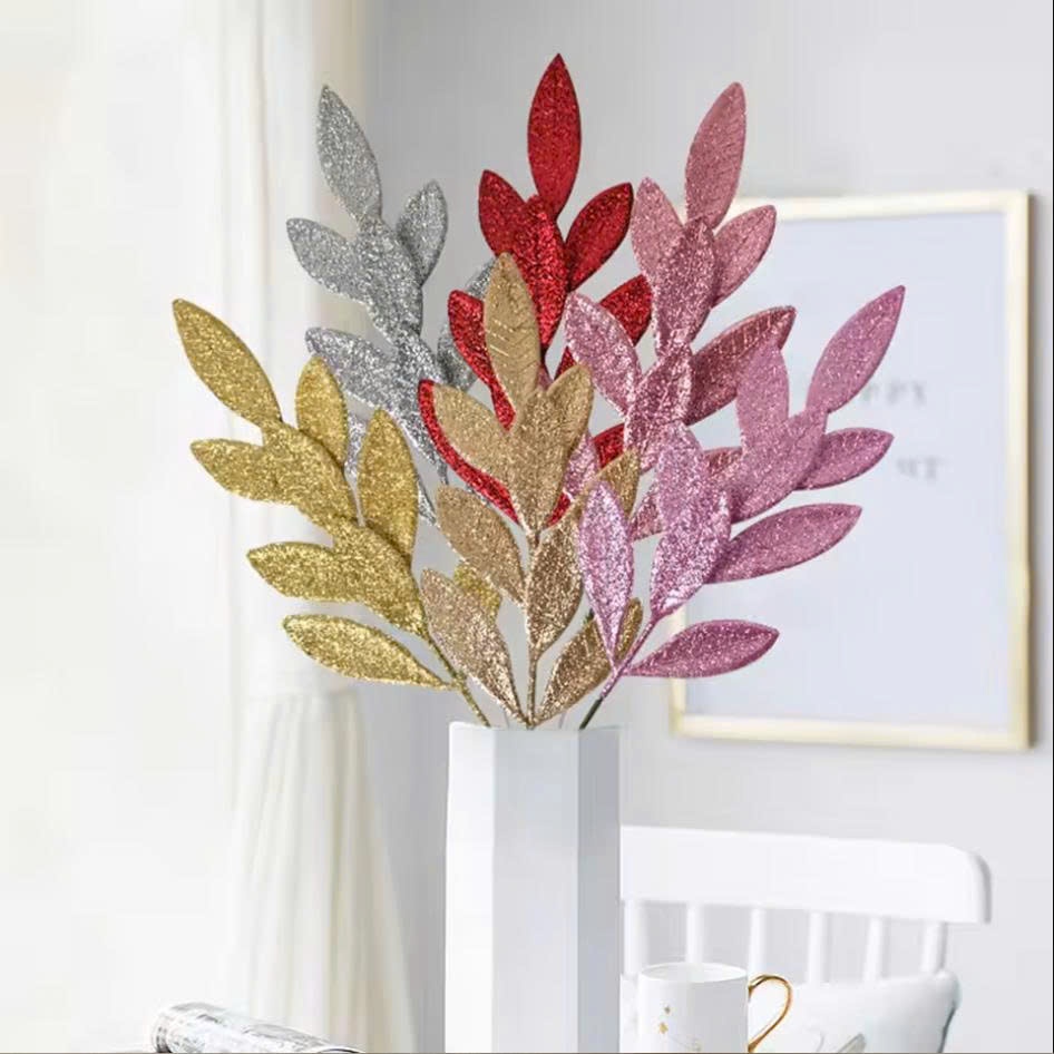 Nhánh Lá Bầu Dài Nhũ Kim Tuyến Làm Phụ Kiện Trang Trí Decor Quà Tặng Noel Giáng Sinh