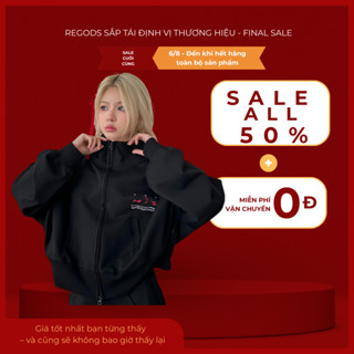    FINAL SALE ALL 50%   Áo khoác cropped dây kéo thêu REGODS form rộng unisex nam nữ  vải Nỉ PCG 