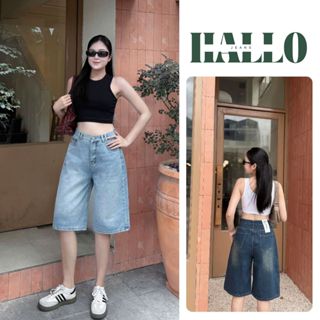 HALLO JEANS- Quần short jean lửng ống rộng, quần ngố nữ, quần short cạp cao phong cách cá tính CÓ BIGSIZE M015