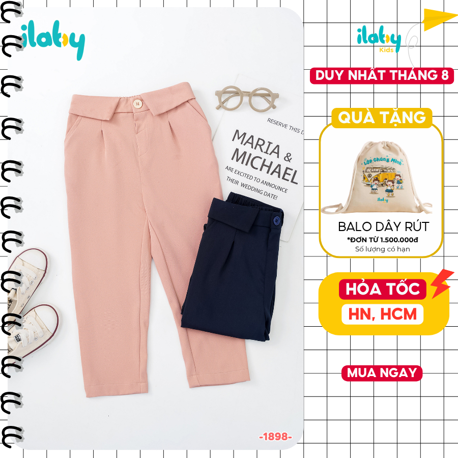 [HỎA TỐC] Quần dài dáng suông đi học bé gái ILABY HCM quần dài chất tuytsi thoáng mát [1898]