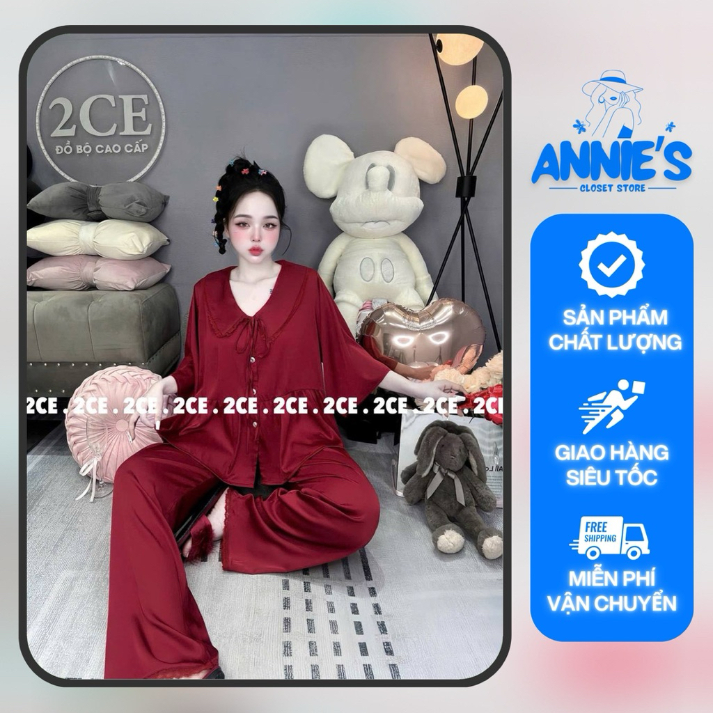 (HÀNG 2CE) Đồ bộ mặc nhà, bộ cổ nhọn tay lửng nút đá chất lụa latin cao cấp