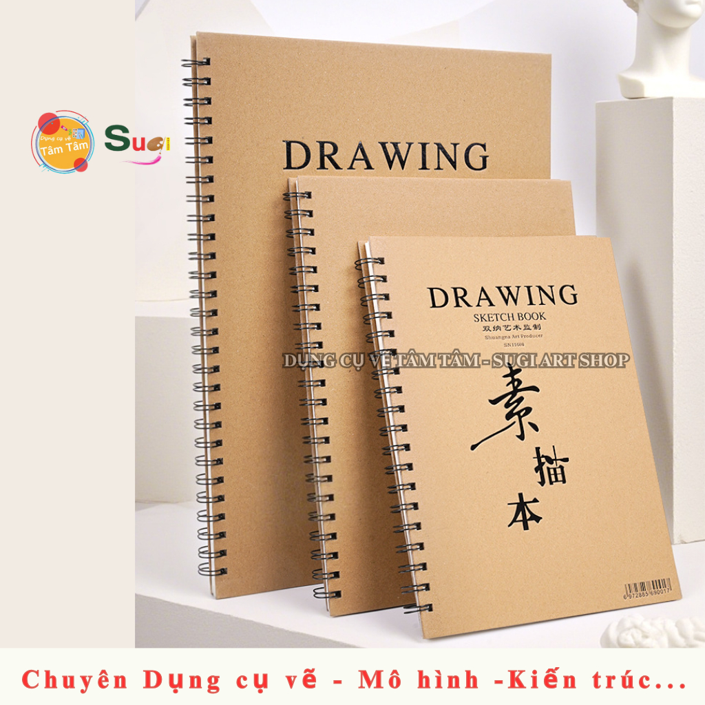 [ GÒ VẤP ] Sổ vẽ chì sketchbook DRAWING Bìa cứng , Sổ vẽ phác thảo  30 tờ 160gsm khổ A4 A3 (Size lỡ)