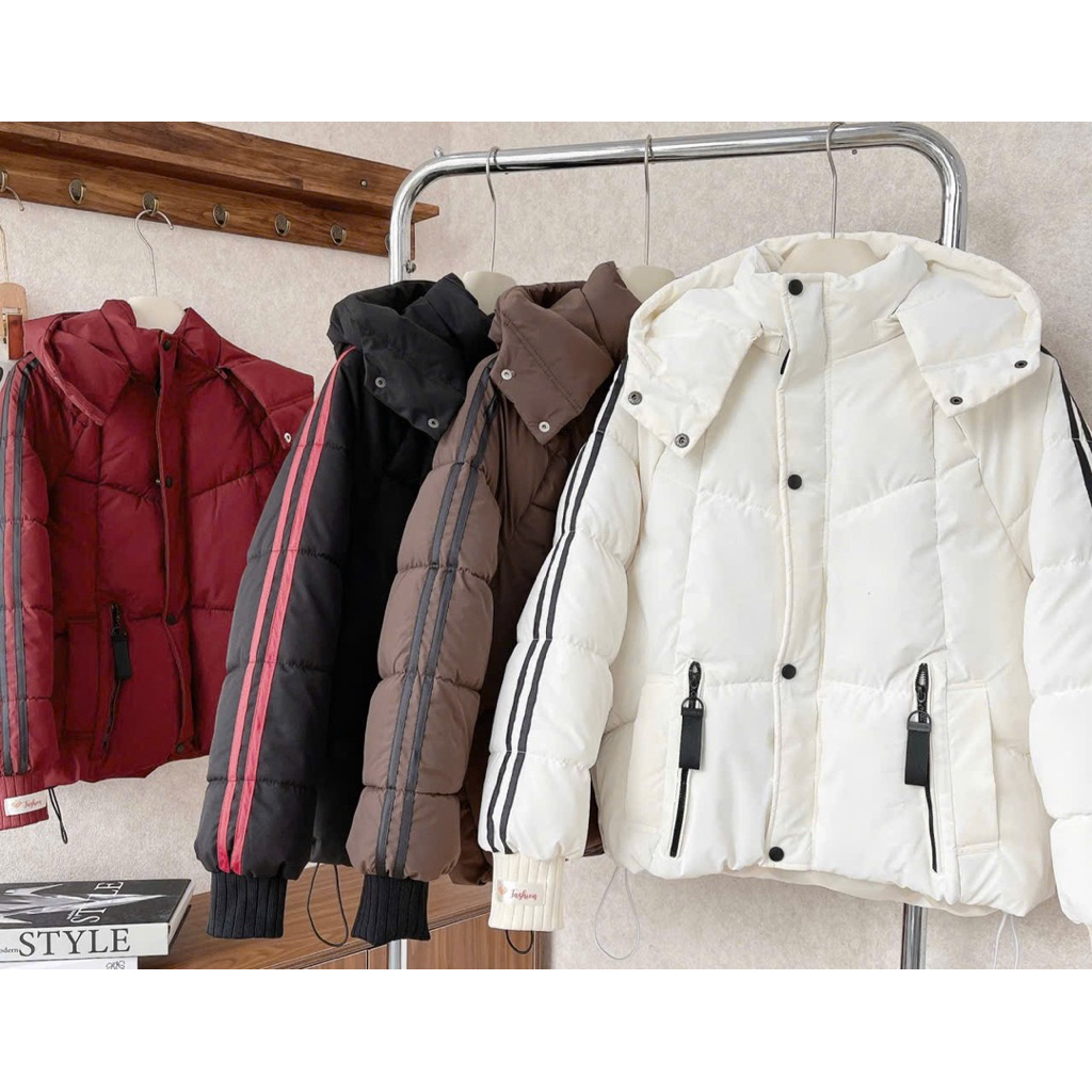 ao phao nữ ba lớp viền tay .