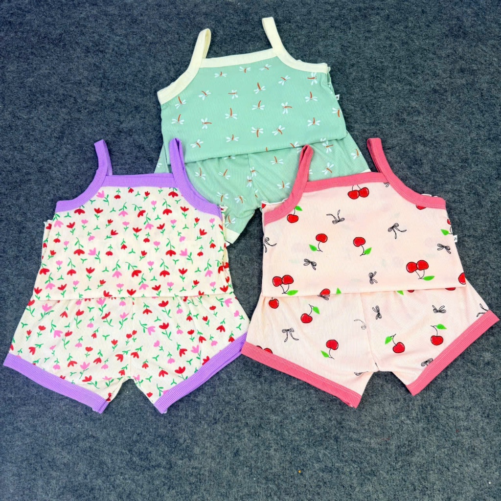 Set 5 bộ quần áo hai dây (MỚI) vải thun tăm lụa cho bé size (4-25kg)