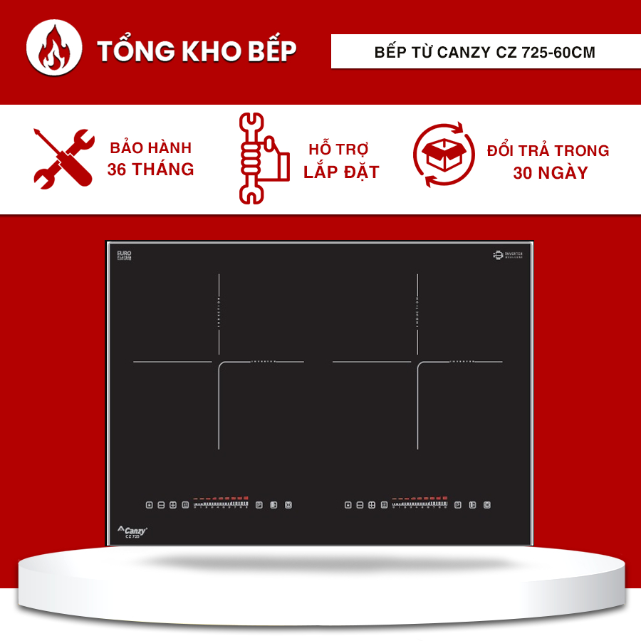 Bếp từ Canzy CZ-725 loại bếp nhỏ 60cm được bo viền kim loại cao cấp, công nghệ Inverter vượt trội.