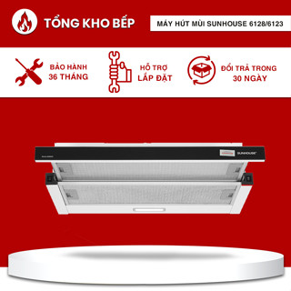 Hút mùi Sunhouse 6128/6123 công suất mạnh mẽ và thiết kế đặc biệt phù hợp với mọi căn bếp.