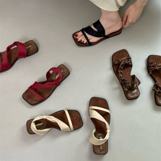 (HÀNG SẴN) Dép mũi vuông quai phối 2 kiểu Ali guifei mùa hè 2025 mã K01-5